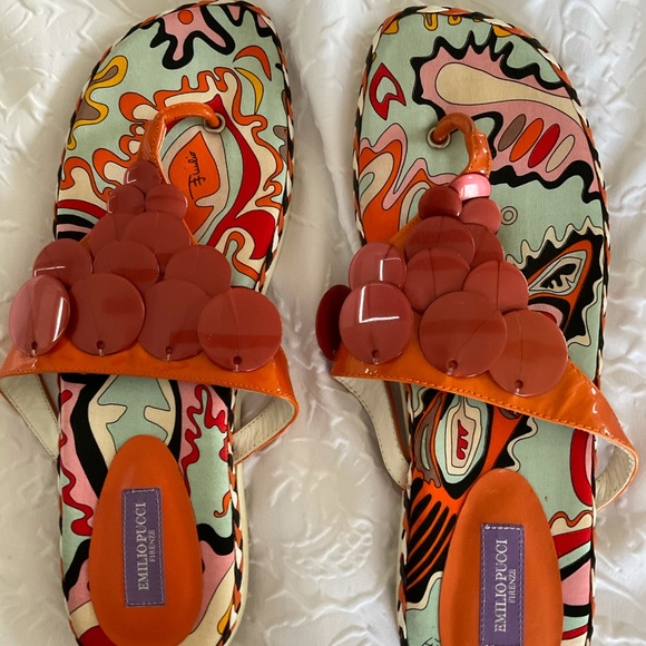 NEW Emilio Pucci satin sandals orange white shoes rubber bottom US 9.5 10 EU 40 - Picture 6 of 7